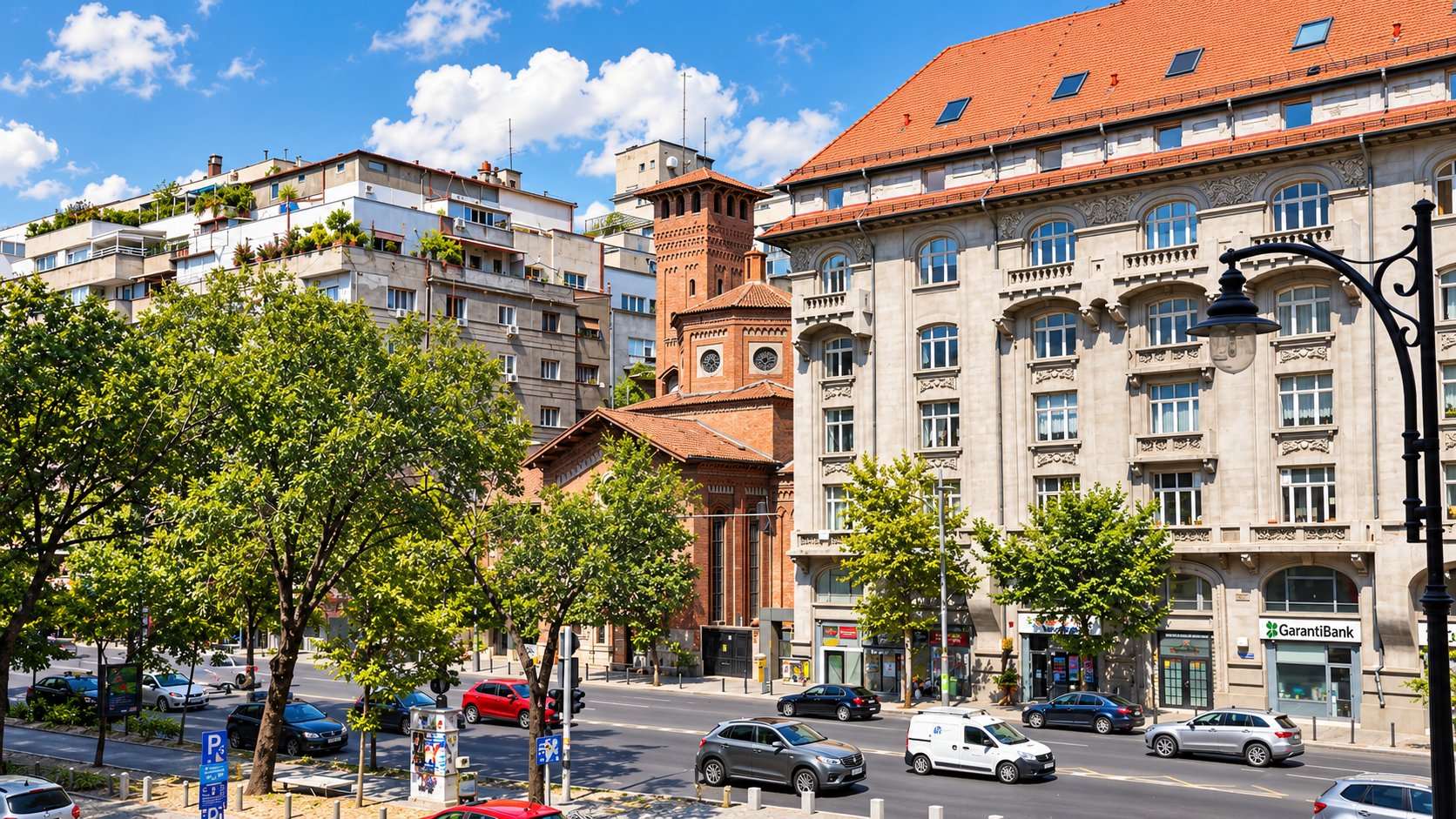 La vista dall'appartamento sul Bulevardul Nicolae Bălcescu e sulla Chiesa Italiana